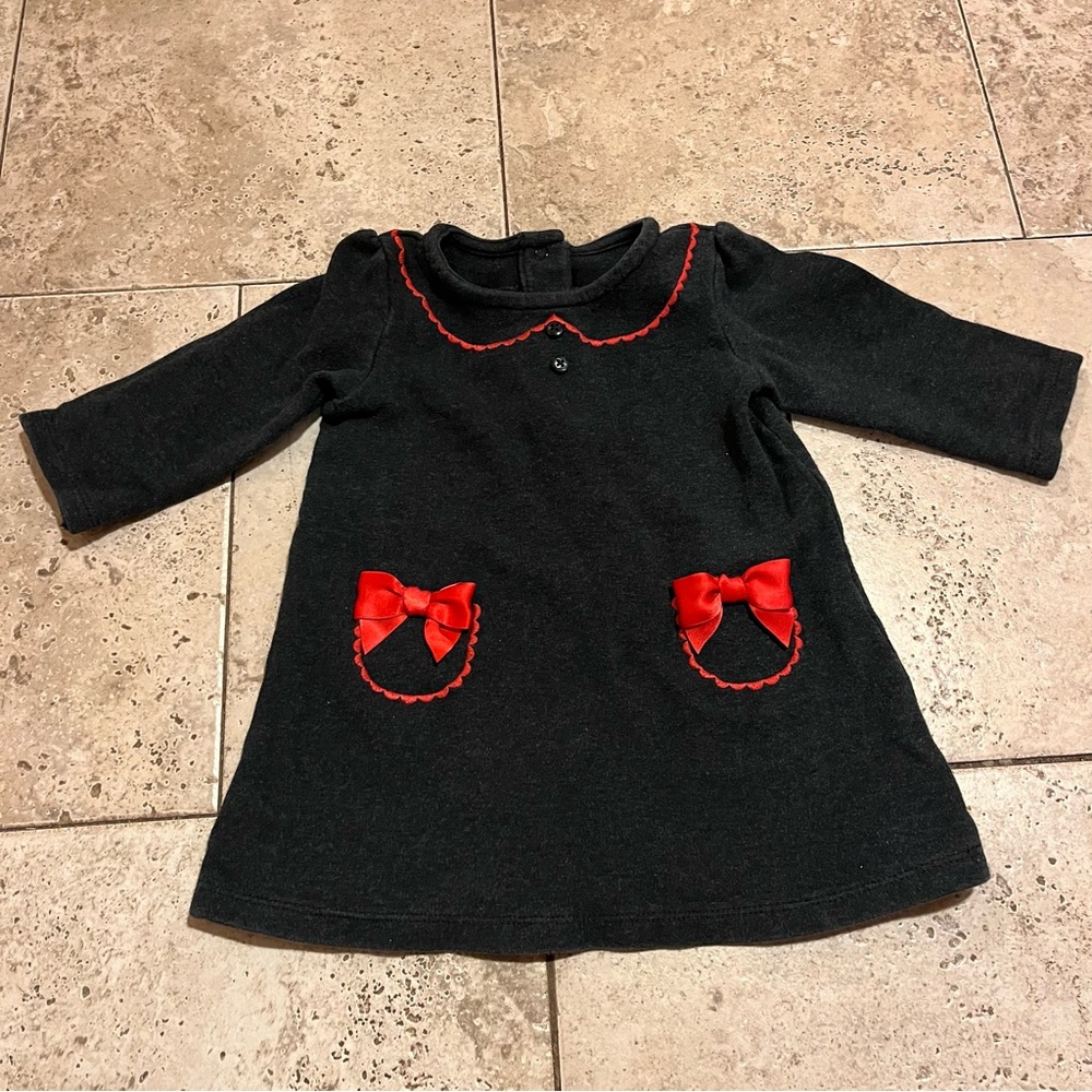 Gymboree Toddler Dark Gray Dress With Red Bow Accents - 12-18 months